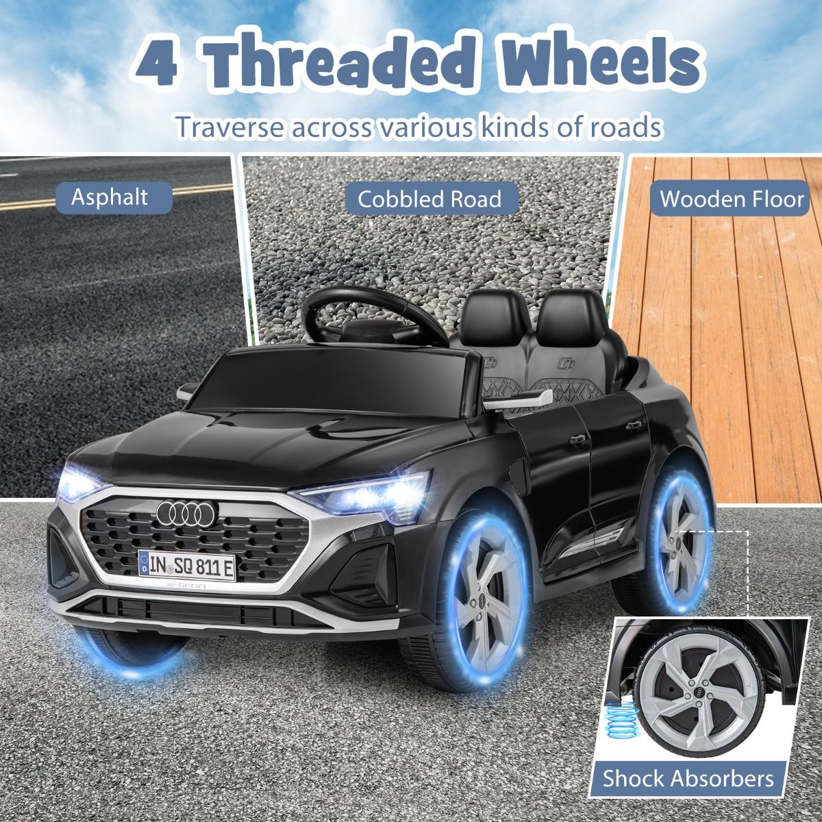 costway 12V Elektrische Auto voor kinderen - audi SQ8 - zwart