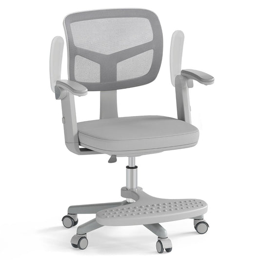Coast Kinder Bureaustoel Ergonomisch Verstelbaar met Wielen en Voetsteun – Zithoogte 41-52 cm – Grijs – 57 x 55 x 80-91 cm