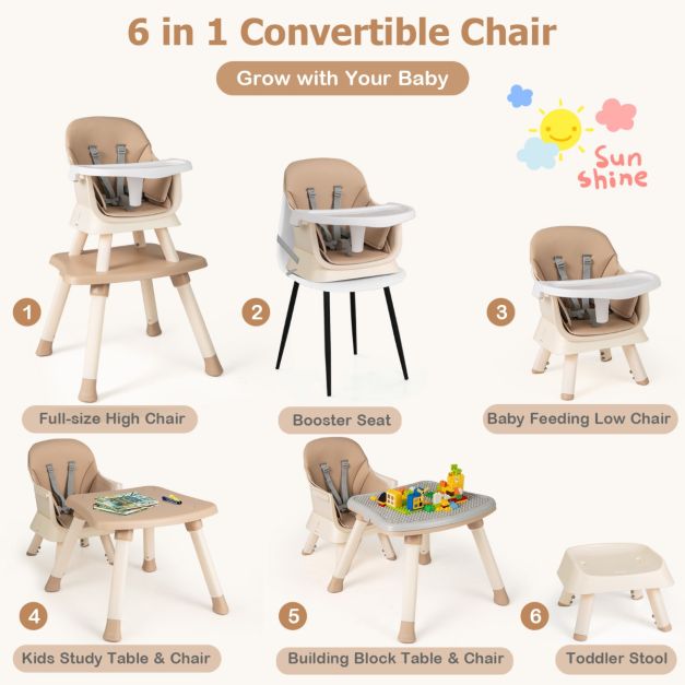 Coast Kinderstoel - 6in1 - Verstelbaar - Veilig - Bouwsteen - 58x58x98cm - Lichtgrijs