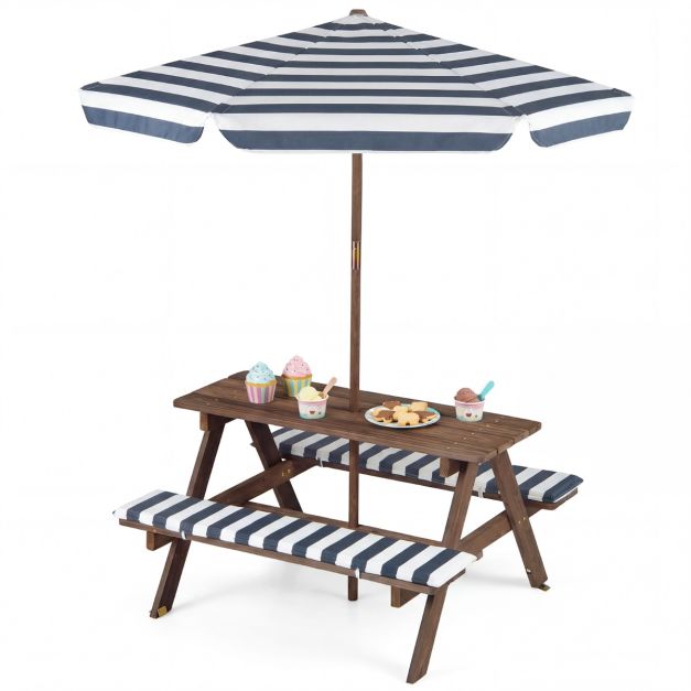 Coast Kinderzitgroep - Picknicktafel - Parasol - Zitkussens - 91 x 80 x 50 cm - Marineblauw Wit Naturel