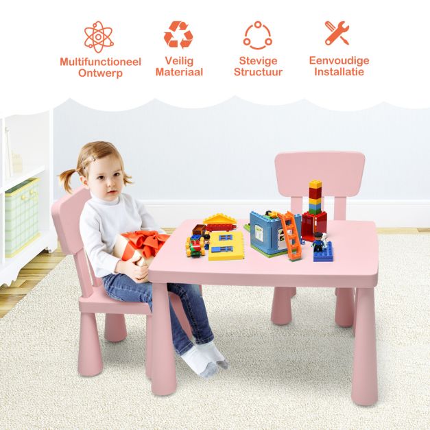 Coast - Kindertafel en 2 Stoelen Set - Multifunctioneel, Ergonomisch, Ronde Randen, 50 kg Belastbaar - Tafel 76,5 x 54,5 x 49,5 cm - PP - Roze