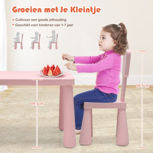 Coast - Kindertafel en 2 Stoelen Set - Multifunctioneel, Ergonomisch, Ronde Randen, 50 kg Belastbaar - Tafel 76,5 x 54,5 x 49,5 cm - PP - Roze