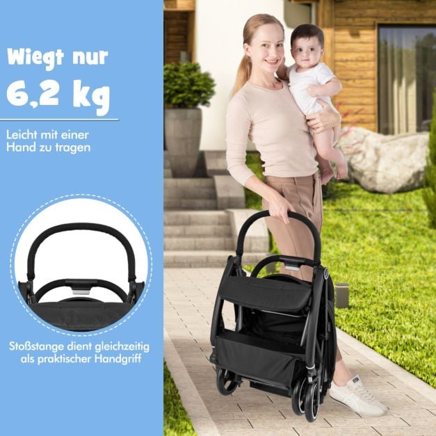 Coast Reisbuggy – Lichtgewicht Kinderwagen met Verstelbare Rugleuning en Zonnekap – Zwart/Grijs