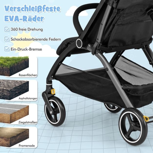 Coast Reisbuggy – Lichtgewicht Kinderwagen met Verstelbare Rugleuning en Zonnekap – Zwart/Grijs