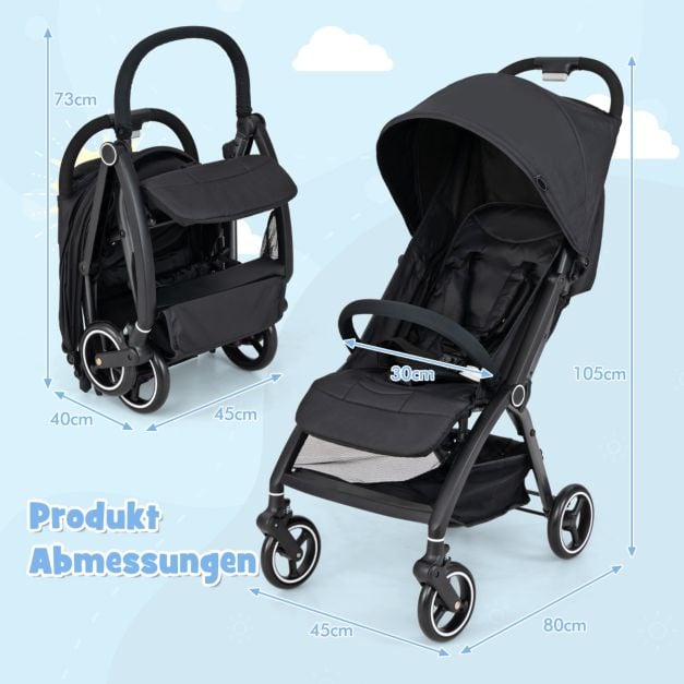 Coast Reisbuggy – Lichtgewicht Kinderwagen met Verstelbare Rugleuning en Zonnekap – Zwart/Grijs