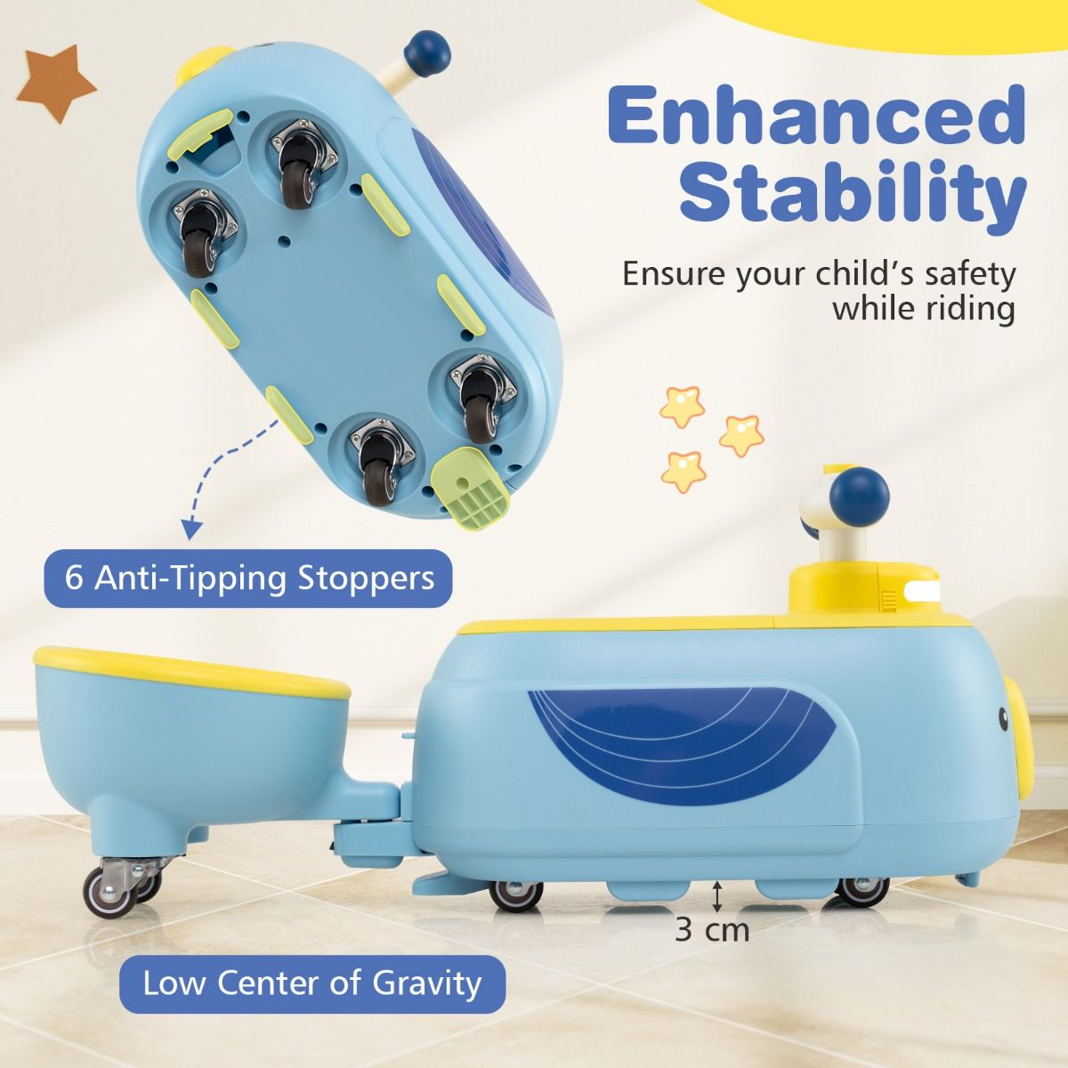 Costway TQ10407NY – Toddler Ride-on Toy met Trailer, Licht & Muziek – 12 Maanden+ – Blauw Productbeschrijving: