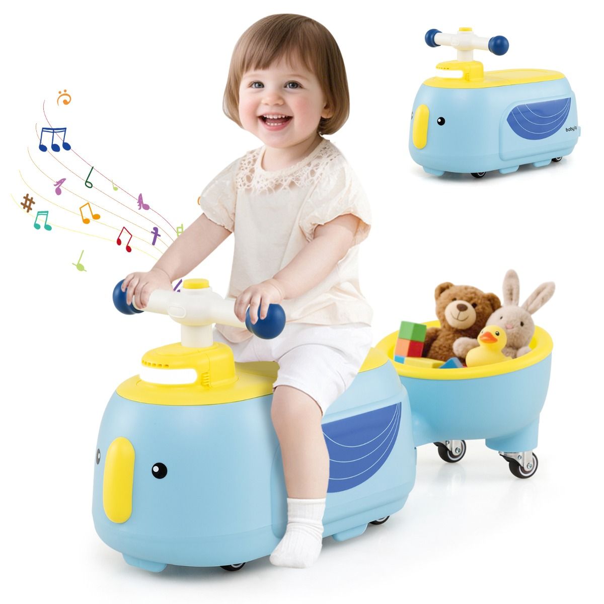 Costway TQ10407NY – Toddler Ride-on Toy met Trailer, Licht & Muziek – 12 Maanden+ – Blauw Productbeschrijving: