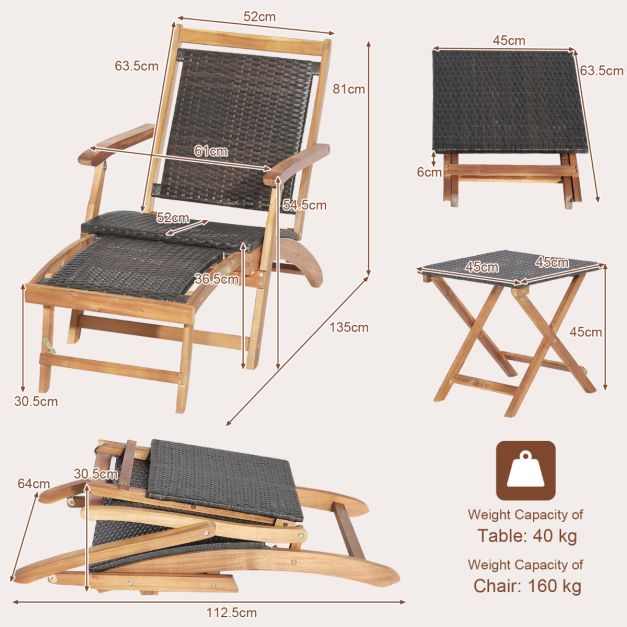 Coast Tuinmeubelset – 2-Delig – Stoel met Uitschuifbare Voetsteun & Bijzettafel – Acaciahout – Bruin
