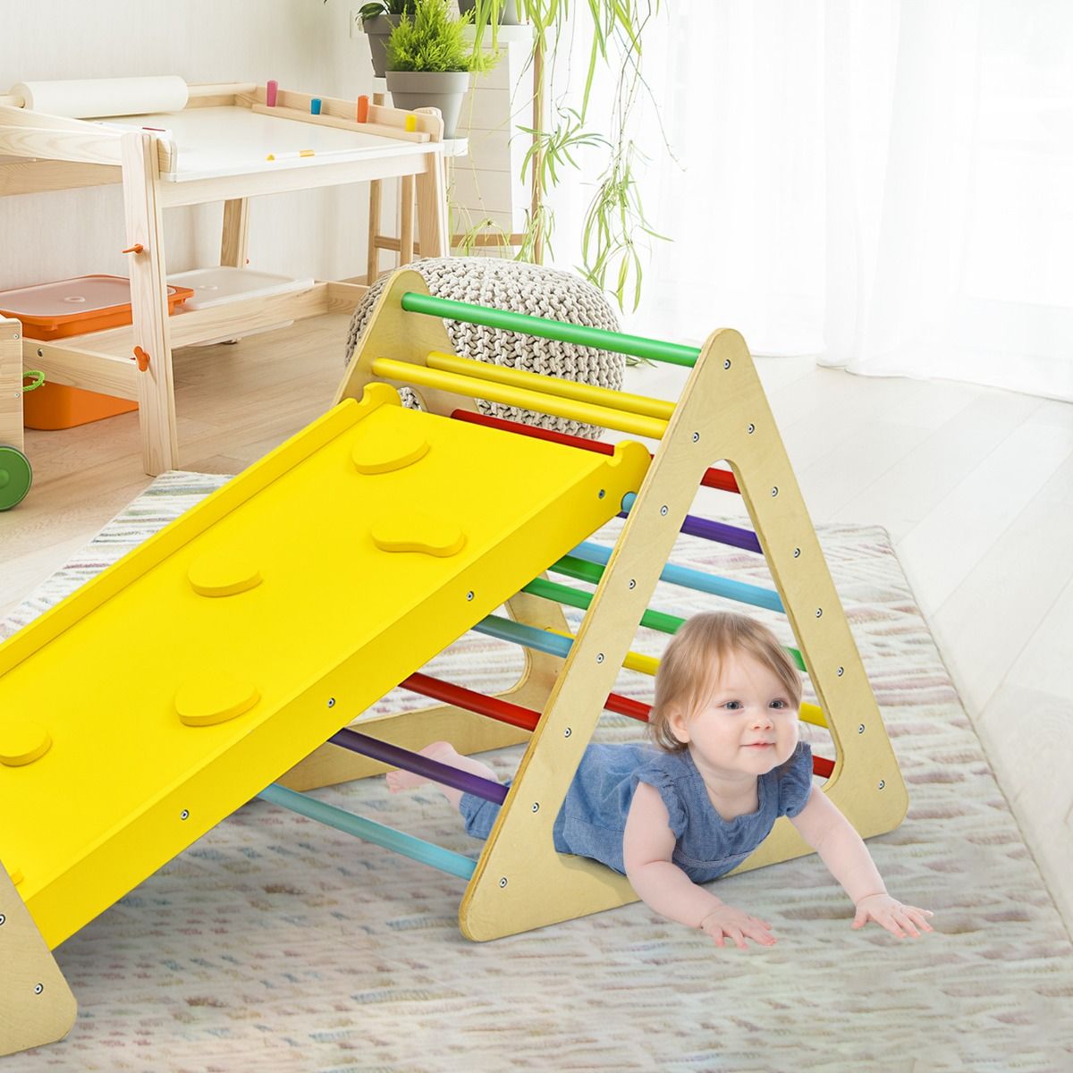 Coast 3-in-1 Klimspeelgoedset voor Peuters – Kleurrijk – Grote driehoeksladder 79,5x59,5x70 cm, Kleine driehoeksladder 59,5x51x45 cm, Klimhelling 110x48x7,5 cm