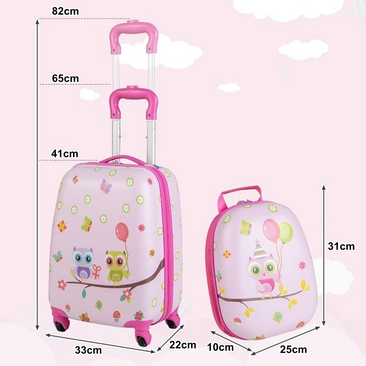 Coast 2-Delige Kinderkofferset - 360° Wielen - 33 x 22 x 41 cm - ABS - Roze
