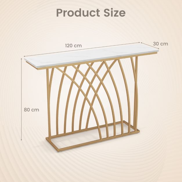 Coast Dressoir tafel - Marmerlook met Metalen standaard - 120 x 30 x 80 cm - Wit/goud