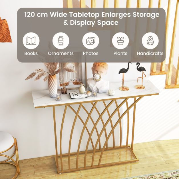 Coast Dressoir tafel - Marmerlook met Metalen standaard - 120 x 30 x 80 cm - Wit/goud