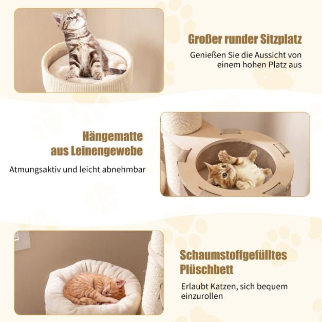 Kattenboom met Krabton – 2-Laags Kattenhuis met Hangmat 58 x 48 x 154 cm – Naturel