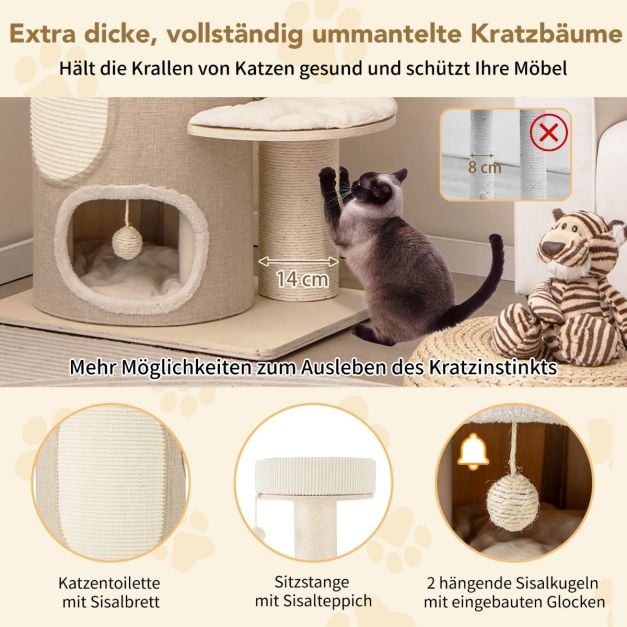 Kattenboom met Krabton – 2-Laags Kattenhuis met Hangmat 58 x 48 x 154 cm – Naturel