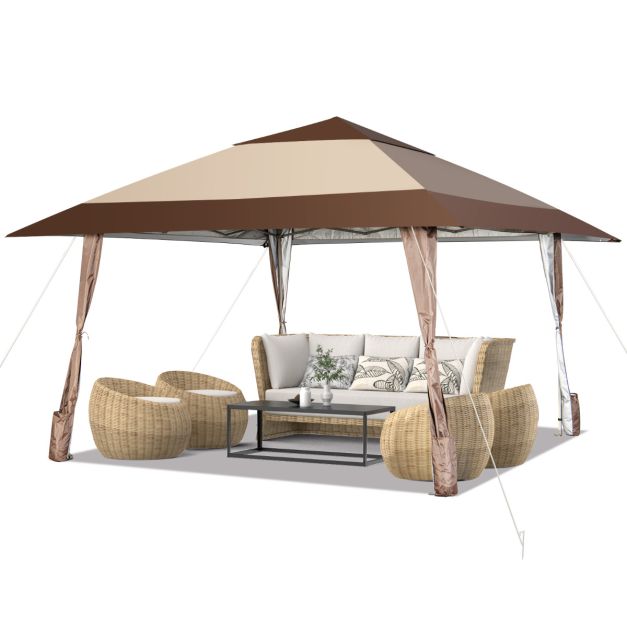 Coast Paviljoen – Weerbestendig Dak & Zijwanden– 400 x 400 x 285 cm – Beige/Bruin
