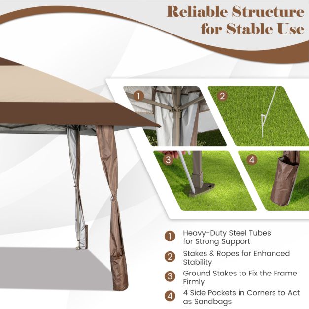 Coast Paviljoen – Weerbestendig Dak & Zijwanden– 400 x 400 x 285 cm – Beige/Bruin