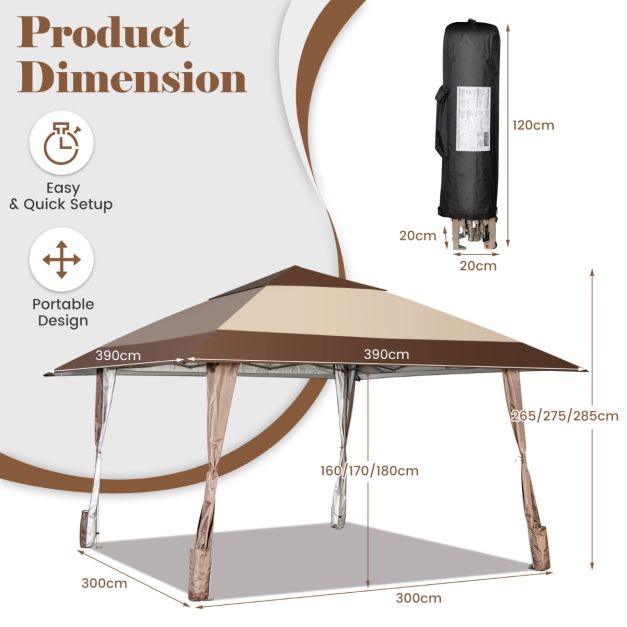 Coast Paviljoen – Weerbestendig Dak & Zijwanden– 400 x 400 x 285 cm – Beige/Bruin