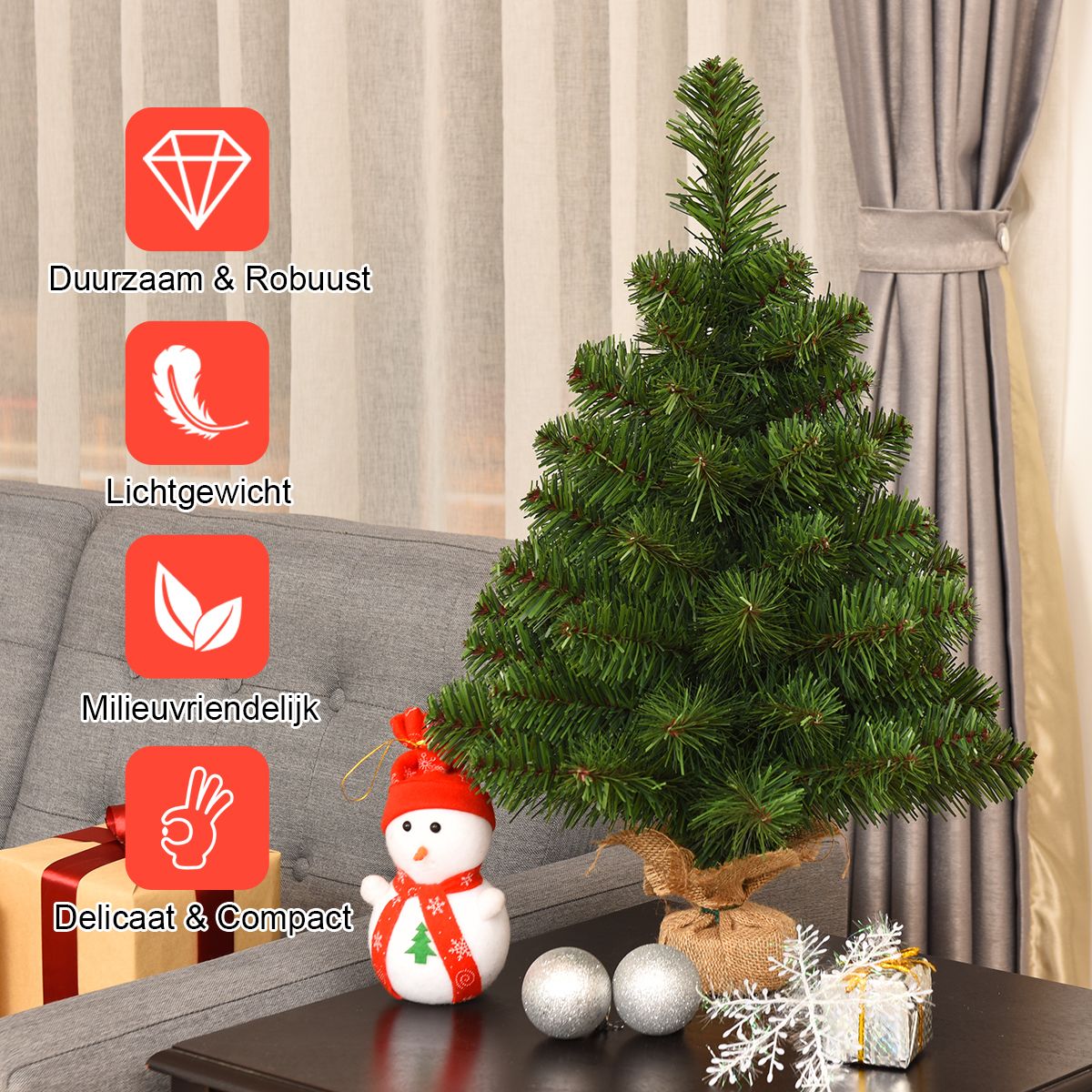 coast kunstkerstboom dennentak pvc - 60 cm - groen - cementvoet - volle levensechte takken