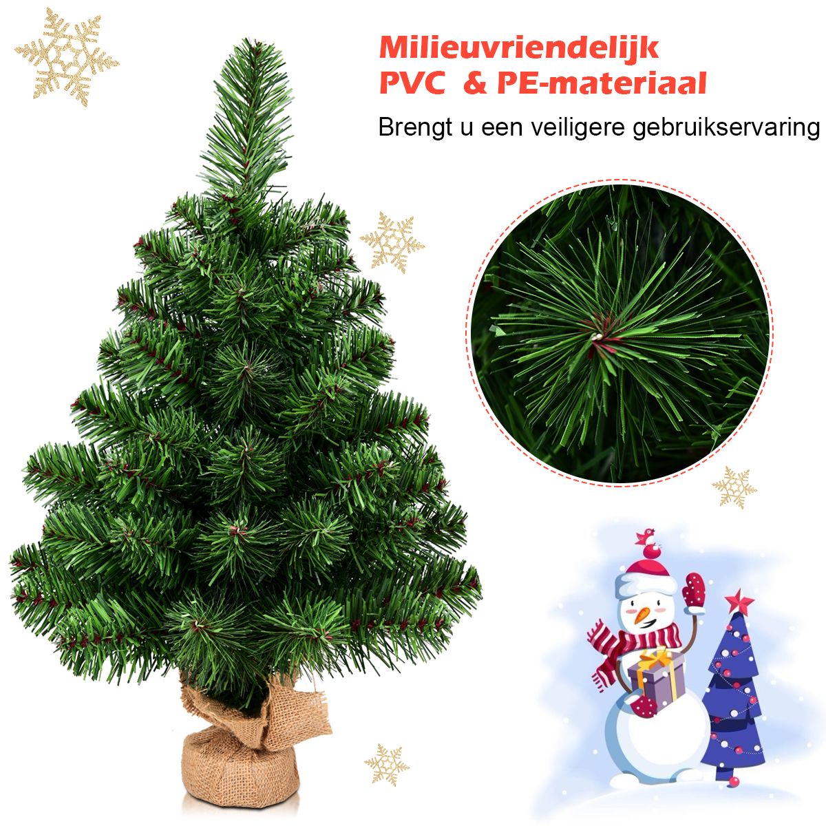 coast kunstkerstboom dennentak pvc - 60 cm - groen - cementvoet - volle levensechte takken