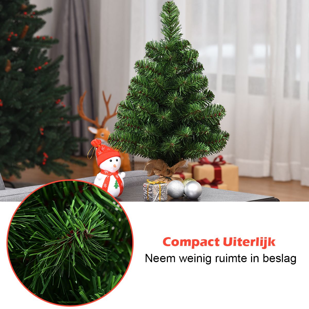 coast kunstkerstboom dennentak pvc - 60 cm - groen - cementvoet - volle levensechte takken