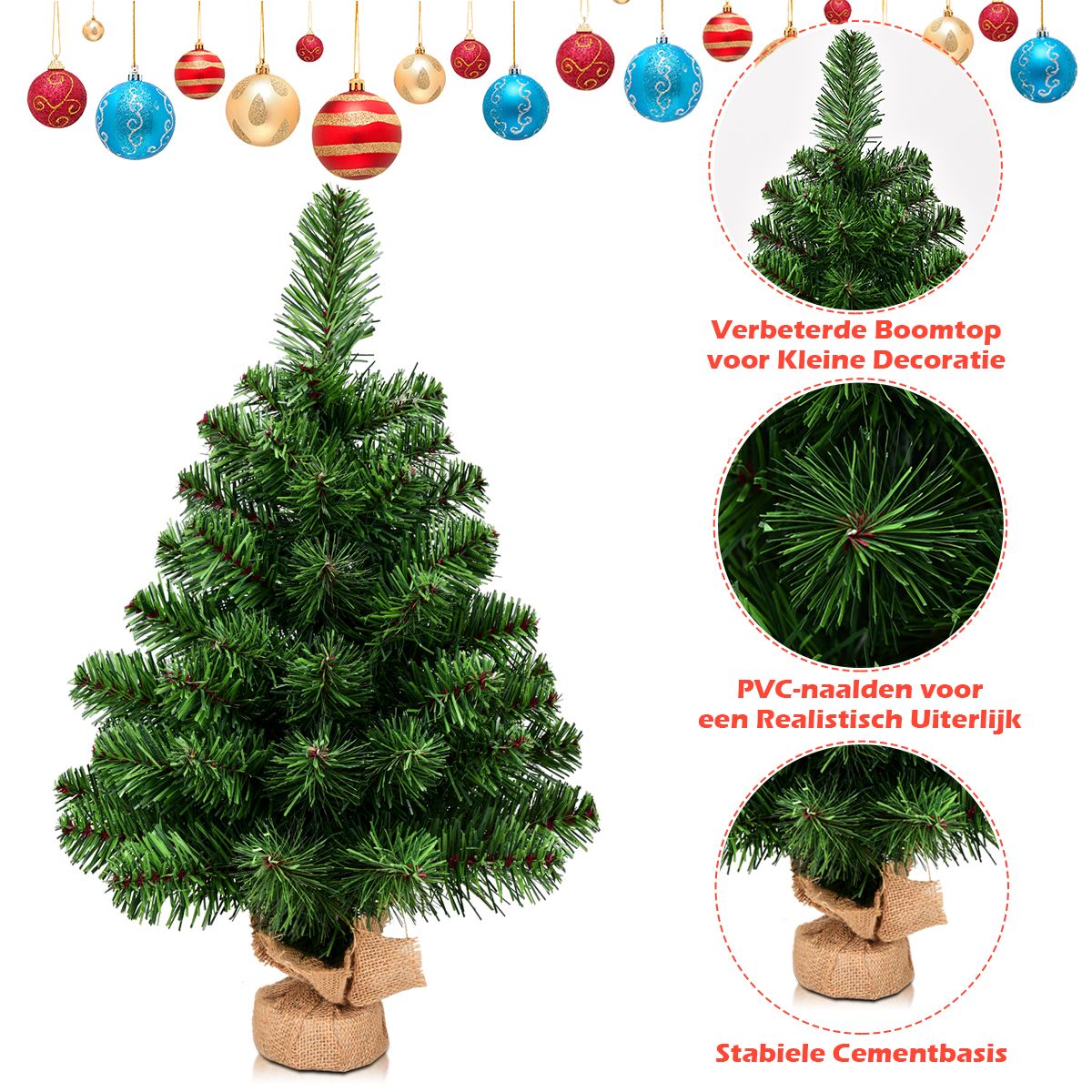 coast kunstkerstboom dennentak pvc - 60 cm - groen - cementvoet - volle levensechte takken