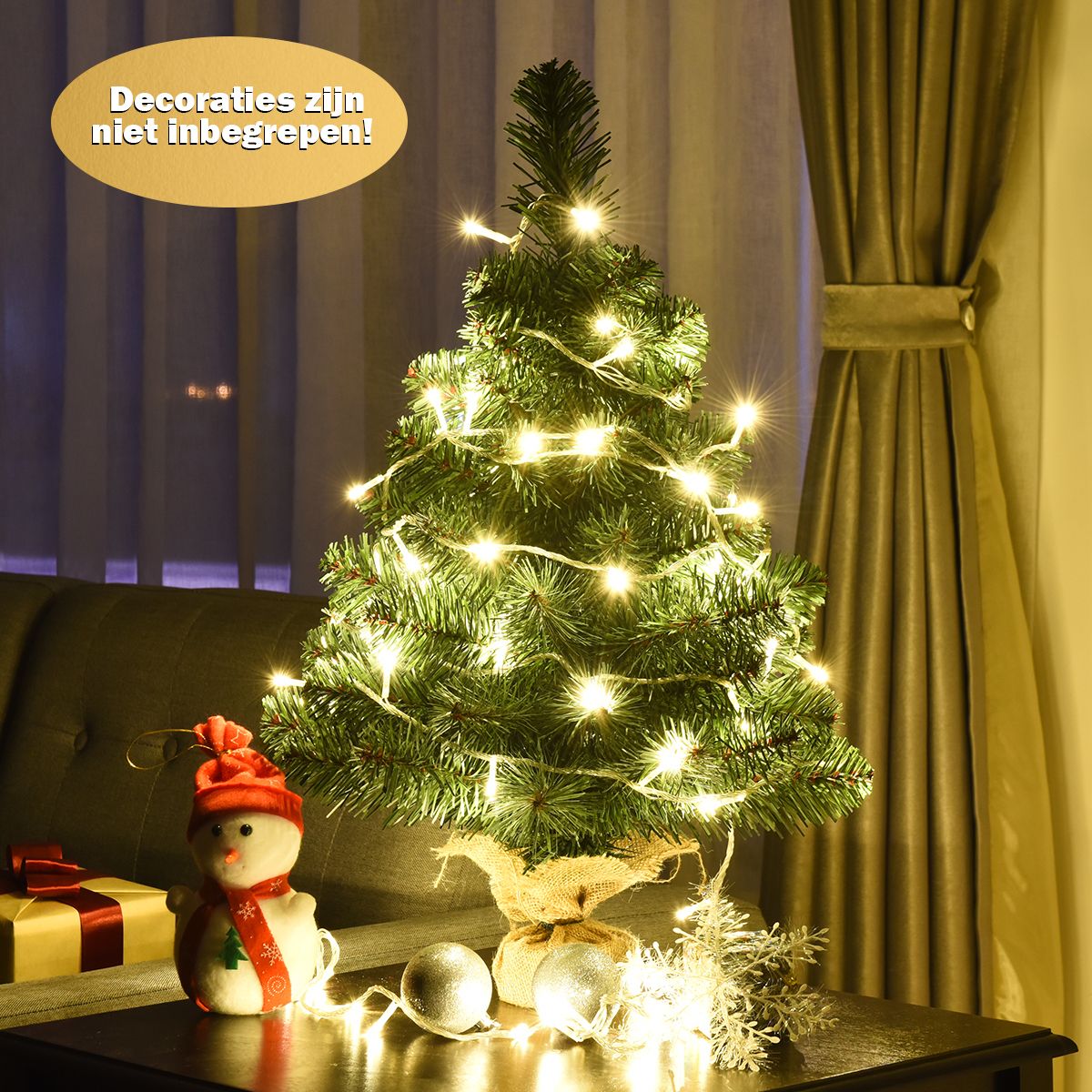 coast kunstkerstboom dennentak pvc - 60 cm - groen - cementvoet - volle levensechte takken