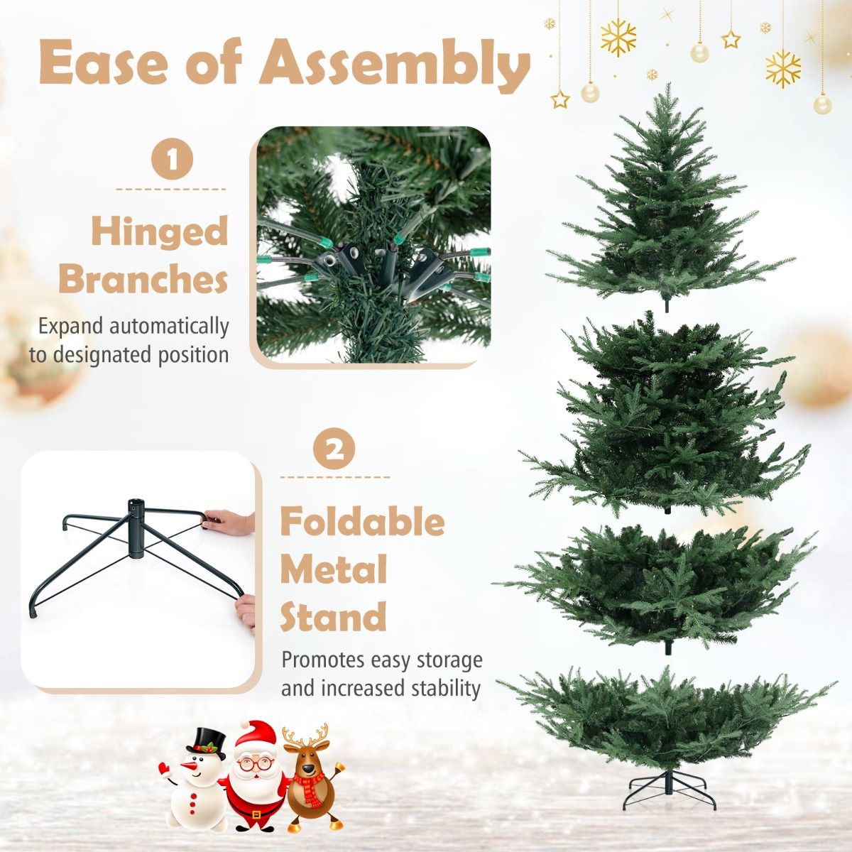 Coast Kunstkerstboom 240 cm Groen – Scharnierend – Voorverlicht met 450 Warm Witte LED’s – Vol & Realistisch – Met Metalen Standaard