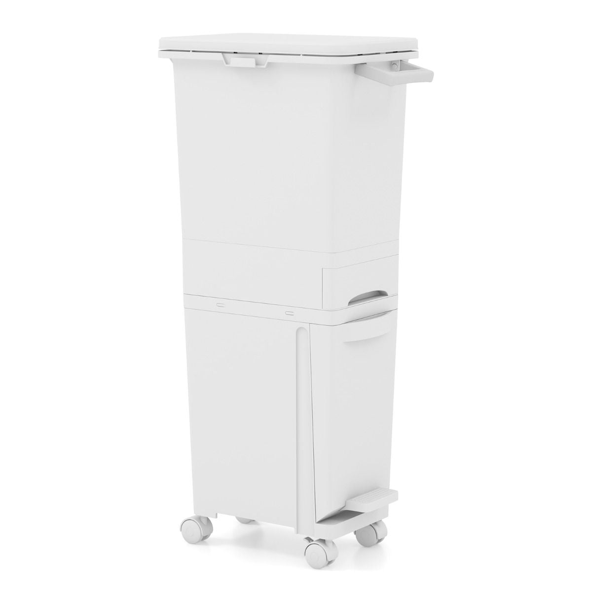 Coast 3-in-1 Afvalbak Wit – 36 x 25 x 84 cm – Met Kantelbak, Lade en Wielen