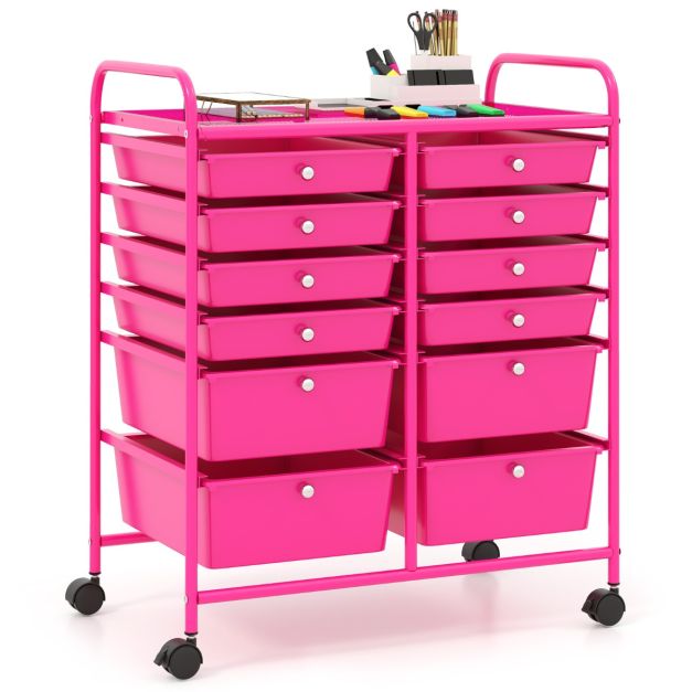 Coast Rollwagen - Metaal - 12 Lades - 64x38x75 cm - Roze