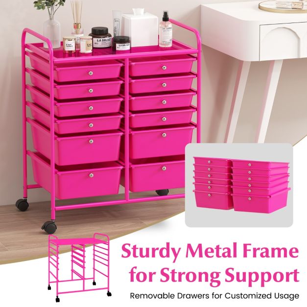 Coast Rollwagen - Metaal - 12 Lades - 64x38x75 cm - Roze