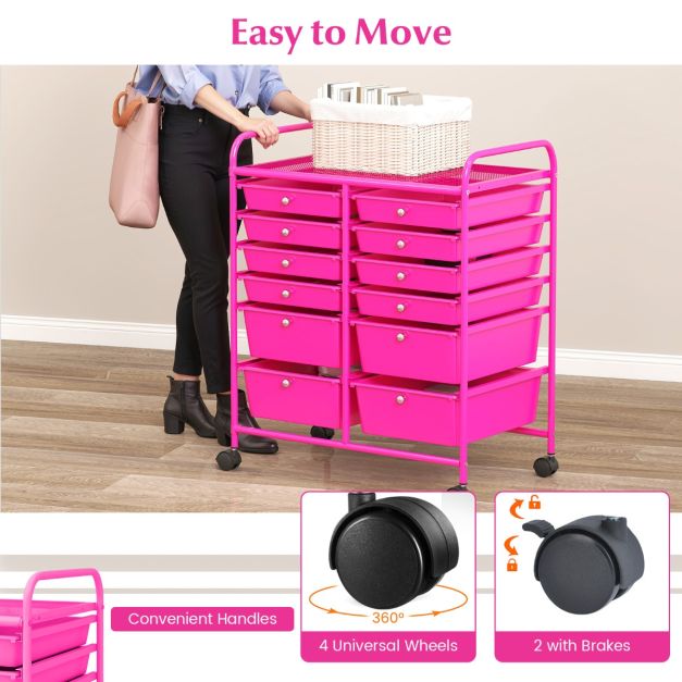 Coast Rollwagen - Metaal - 12 Lades - 64x38x75 cm - Roze