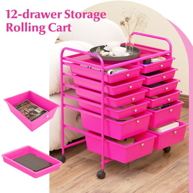 Coast Rollwagen - Metaal - 12 Lades - 64x38x75 cm - Roze
