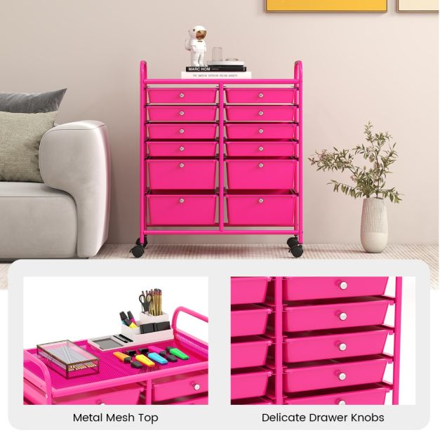 Coast Rollwagen - Metaal - 12 Lades - 64x38x75 cm - Roze