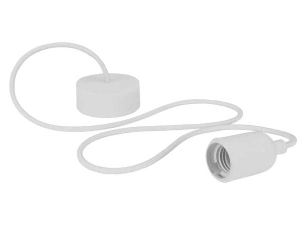 Vellight Design Lamphouder – Voorzien Van Flexibele Siliconen Plafondrozet En Inkortbare Textielkabel En E27 Fitting – Voor Woonkamer En Eettafel – Wit Siliconenrubber – Eén komma Vier Meter
