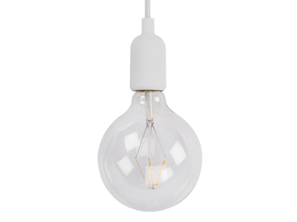 Vellight Design Lamphouder – Voorzien Van Flexibele Siliconen Plafondrozet En Inkortbare Textielkabel En E27 Fitting – Voor Woonkamer En Eettafel – Wit Siliconenrubber – Eén komma Vier Meter