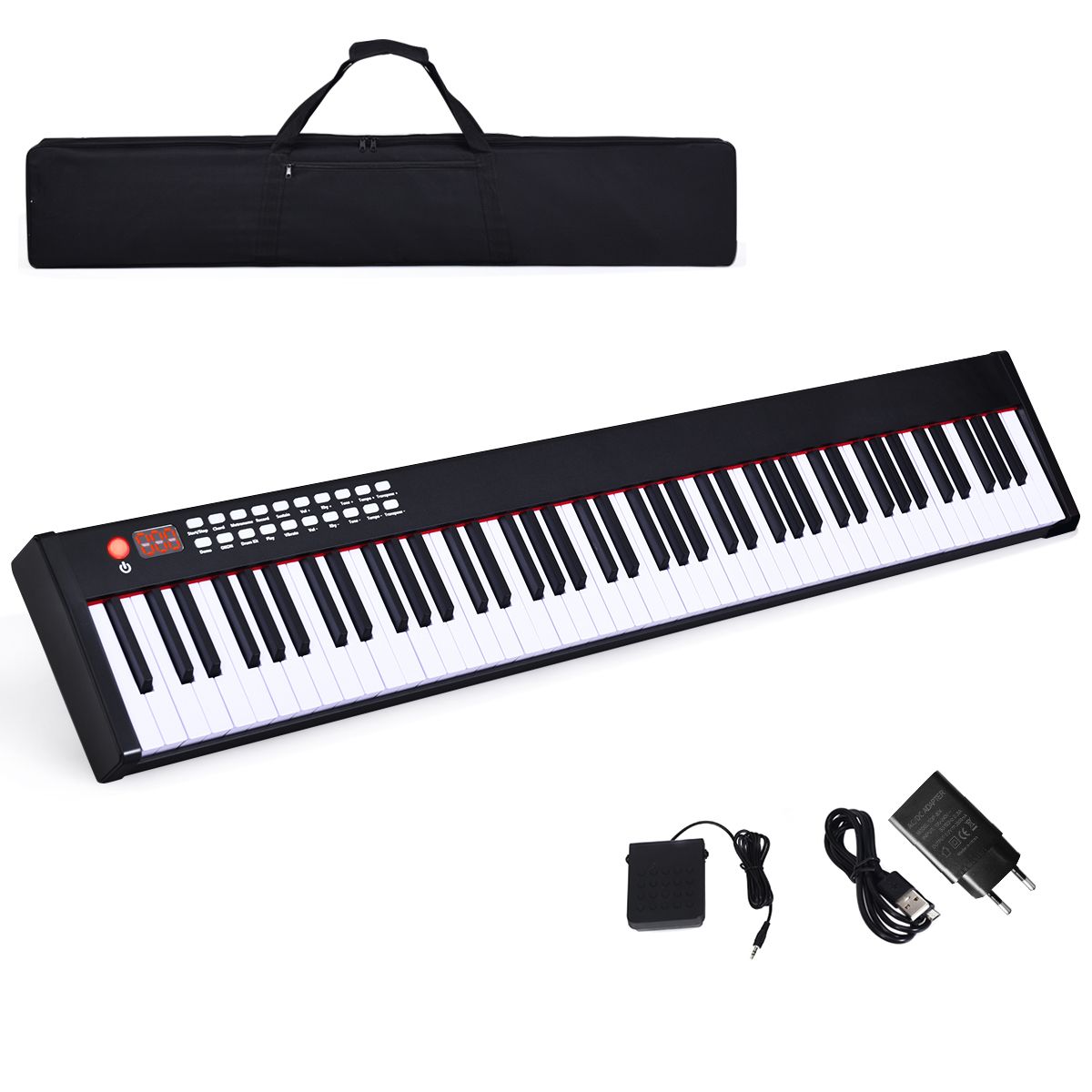 Coast 88 Toetsen Digitale Piano voor Kinderen en Volwassenen – 127×21,5×6,5 cm – Zwart/Wit – Inclusief Draagtas en Sustainpedaal