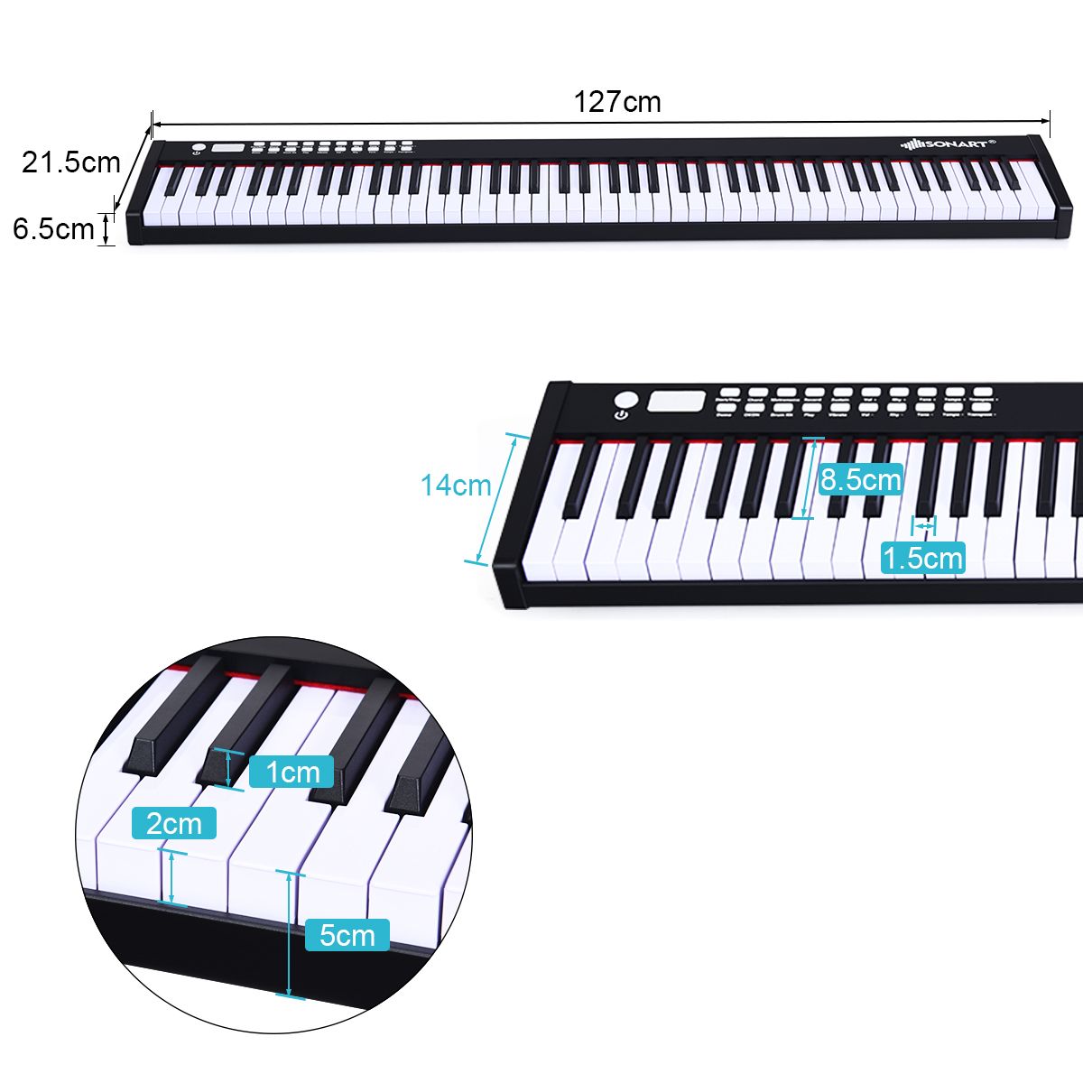 Coast 88 Toetsen Digitale Piano voor Kinderen en Volwassenen – 127×21,5×6,5 cm – Zwart/Wit – Inclusief Draagtas en Sustainpedaal