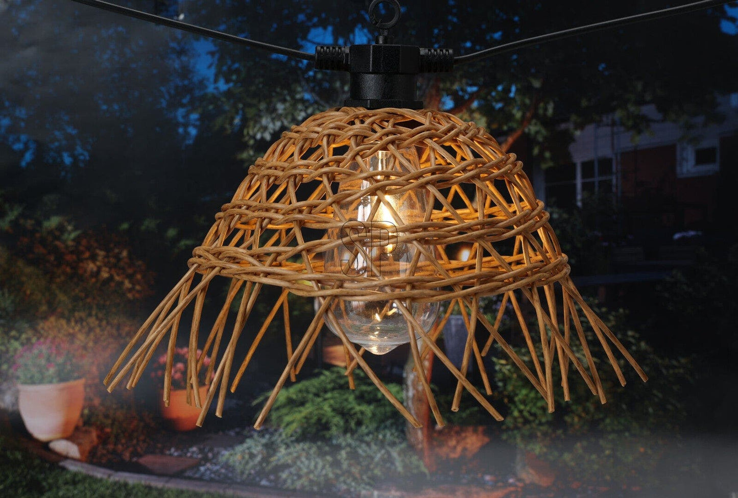 de bosrand LED partylights rattan 6 lampjes – 550×28×20 cm – zwart/ rattan