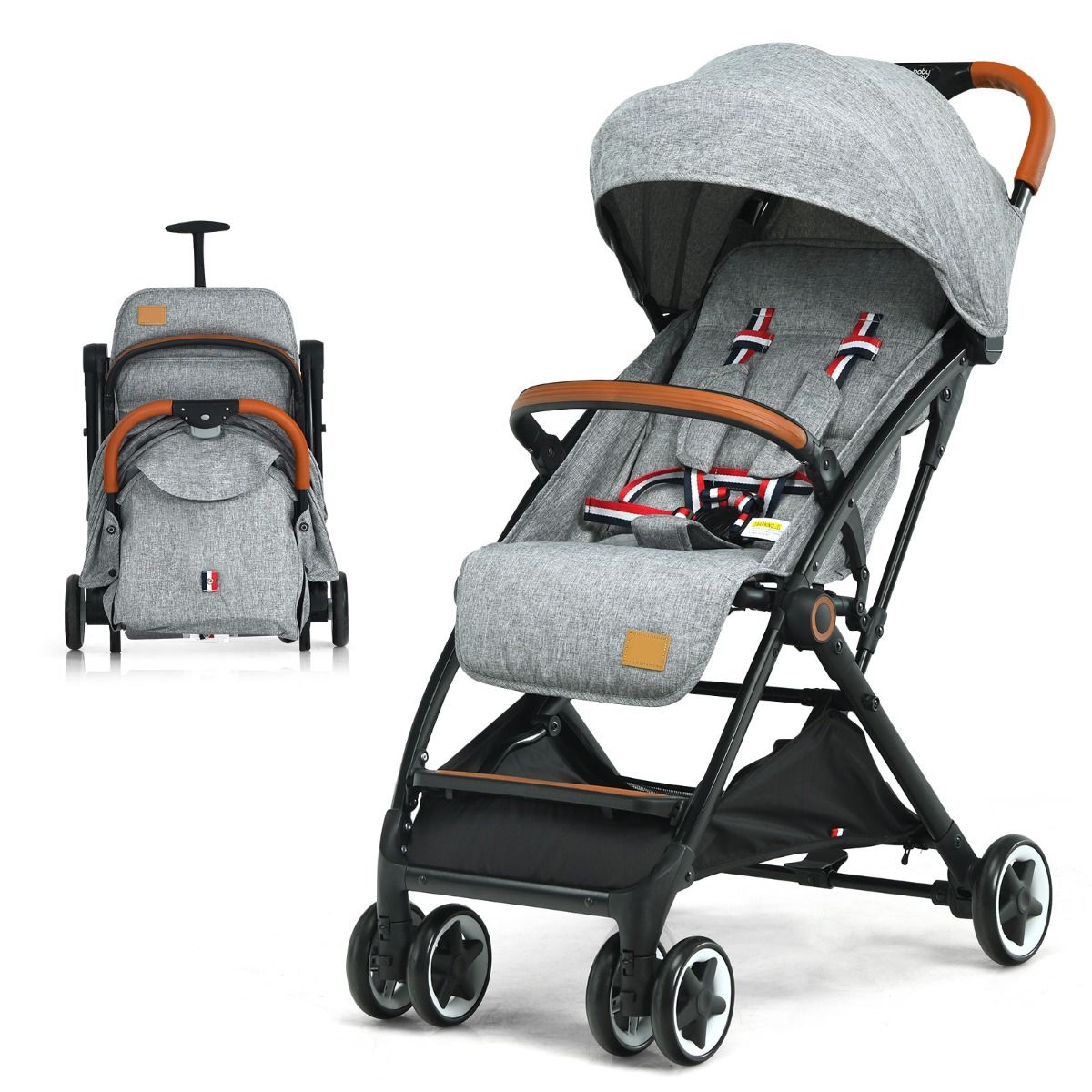 Coast Opvouwbare Kinderwagen - Verstelbare Rugleuning en Voetensteun - Intrekbare Zonnekap - 41 x 72 x 96,5 cm - Grijs