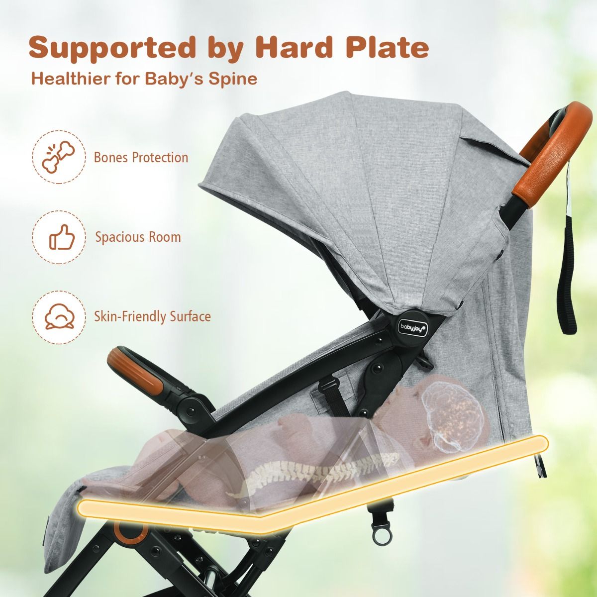 Coast Opvouwbare Kinderwagen - Verstelbare Rugleuning en Voetensteun - Intrekbare Zonnekap - 41 x 72 x 96,5 cm - Grijs
