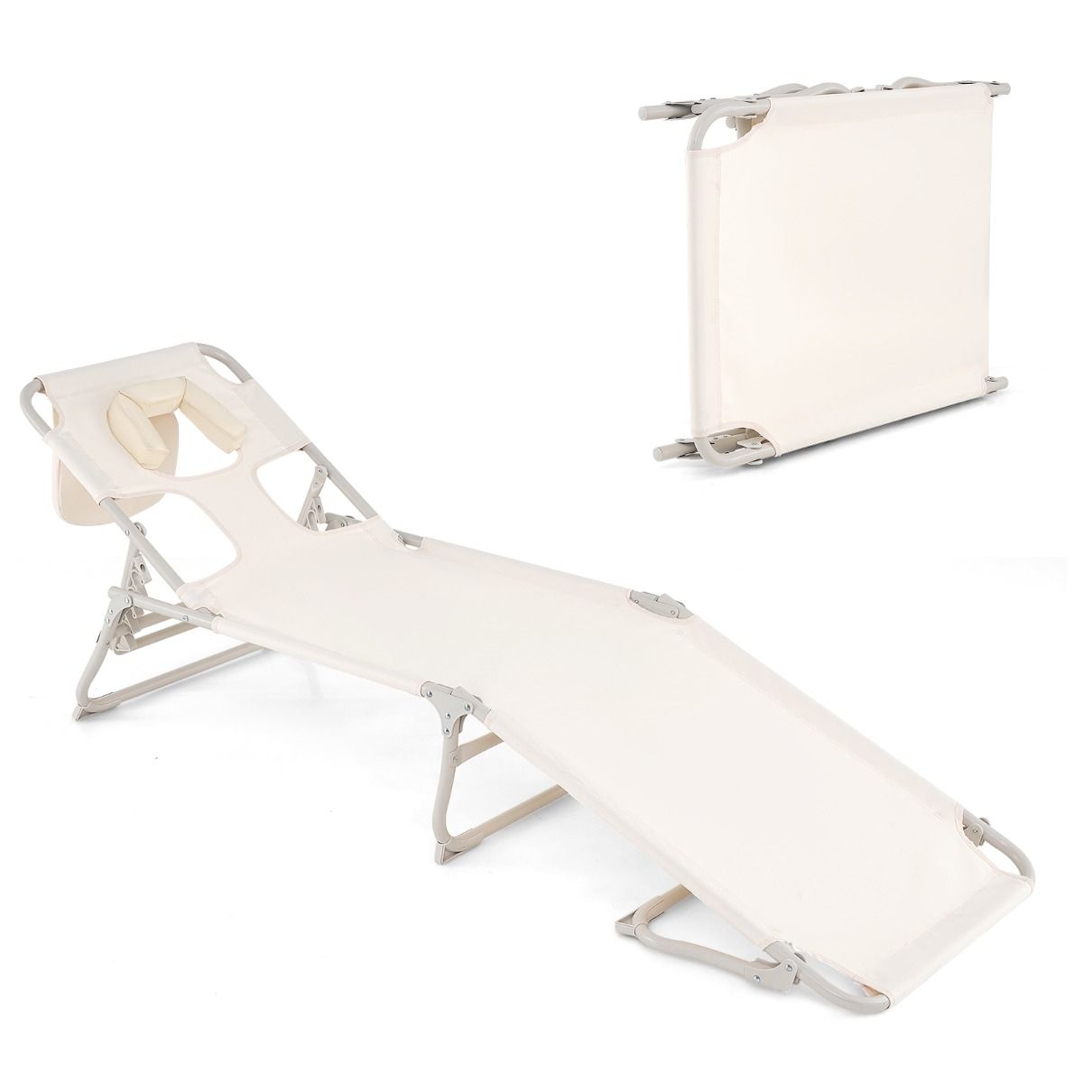Coast Ligstoel Beige – Opvouwbare Strand- en Terrasligstoel met Gezichts- en Armopeningen, Verstelbare Rugleuning en Voetsteun – 190 x 56 x 62 cm