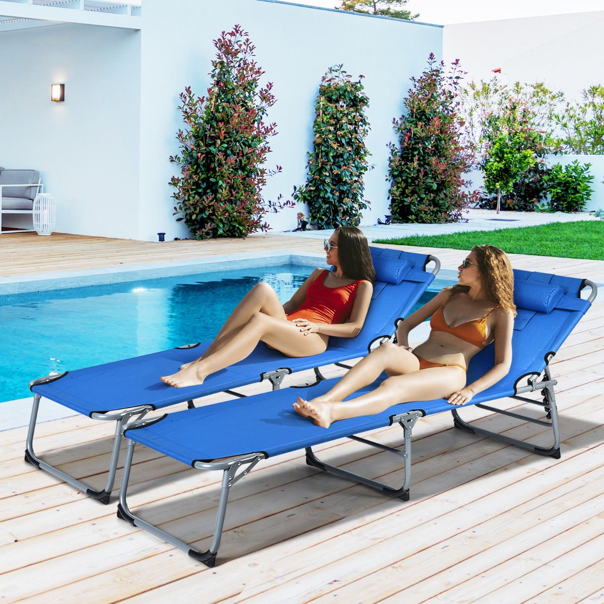 Coast 5-Positie Verstelbare Vouwbare Loungestoel – 194x60x36-86 cm – Blauw – Oxford Stof – 150 kg Draagvermogen