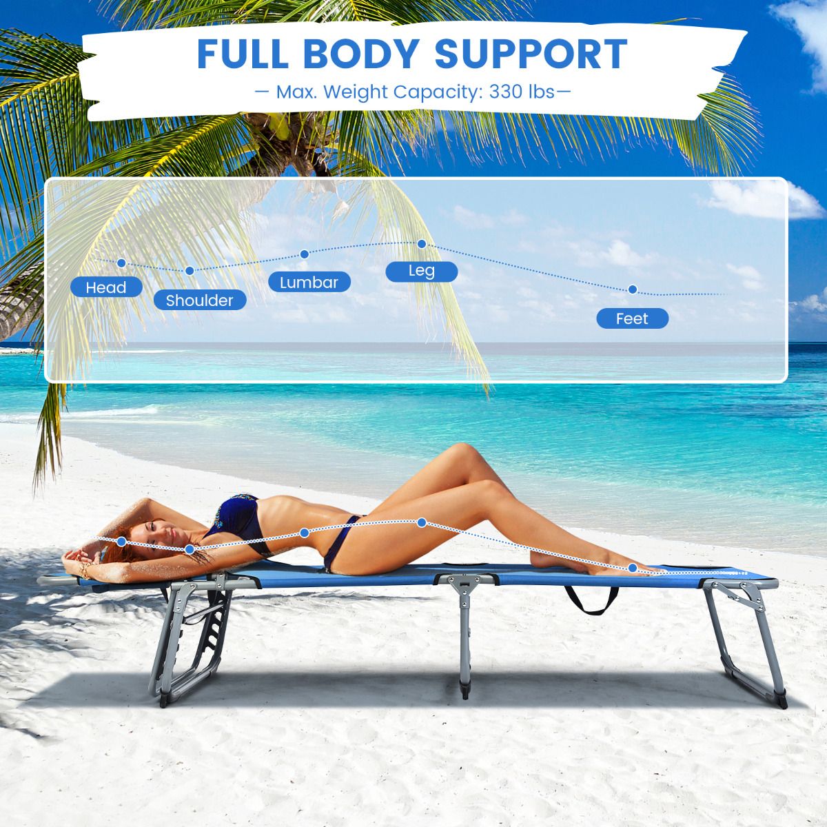 Coast 5-Positie Verstelbare Vouwbare Loungestoel – 194x60x36-86 cm – Blauw – Oxford Stof – 150 kg Draagvermogen
