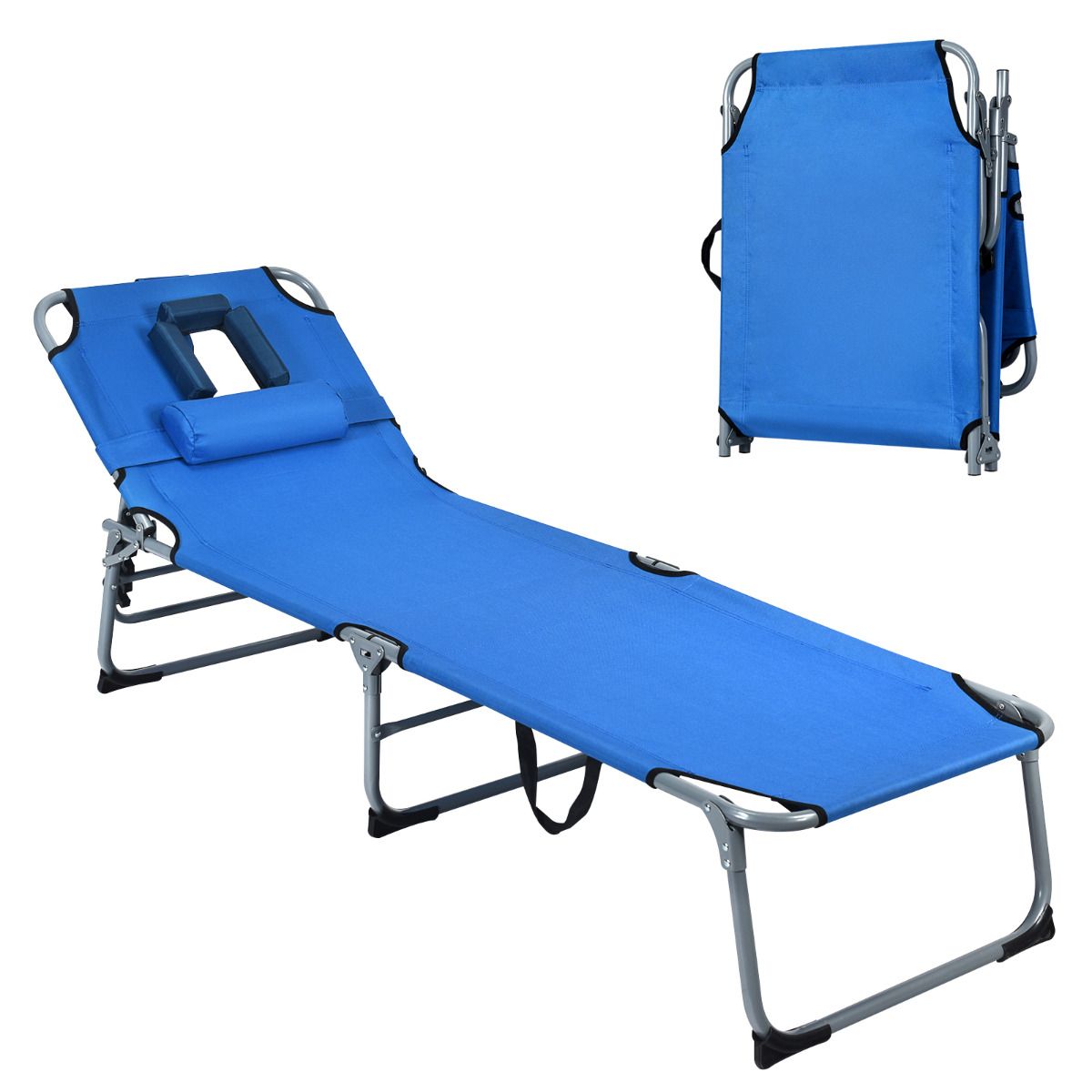 Coast 5-Positie Verstelbare Vouwbare Loungestoel – 194x60x36-86 cm – Blauw – Oxford Stof – 150 kg Draagvermogen