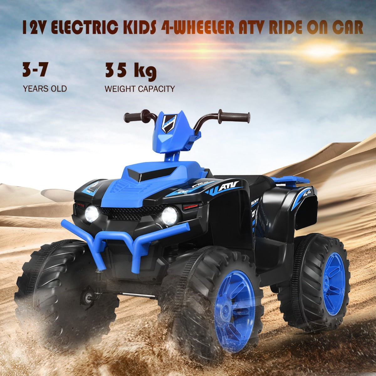 Coastway Kinderquad – Incl. Muziek, LED & USB – 12 V, 2,8-5 km/u – 104 x 67 x 74 cm – Blauw