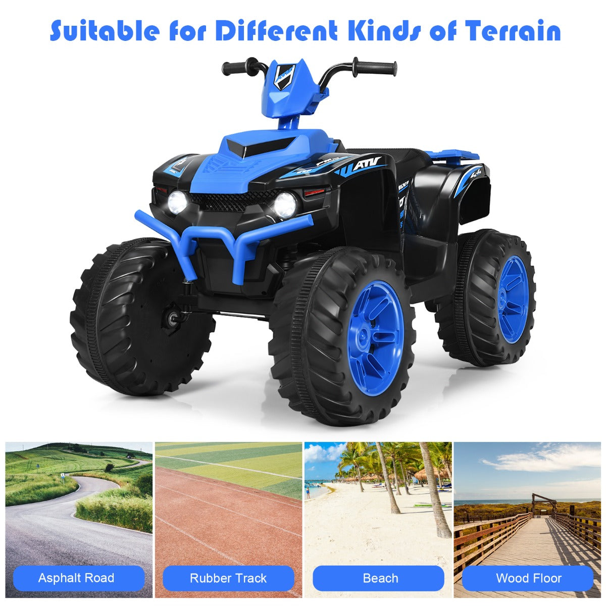 Coastway Kinderquad – Incl. Muziek, LED & USB – 12 V, 2,8-5 km/u – 104 x 67 x 74 cm – Blauw