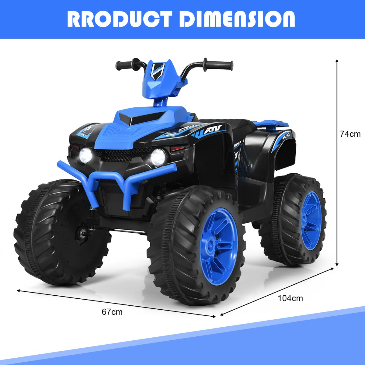 Coastway Kinderquad – Incl. Muziek, LED & USB – 12 V, 2,8-5 km/u – 104 x 67 x 74 cm – Blauw