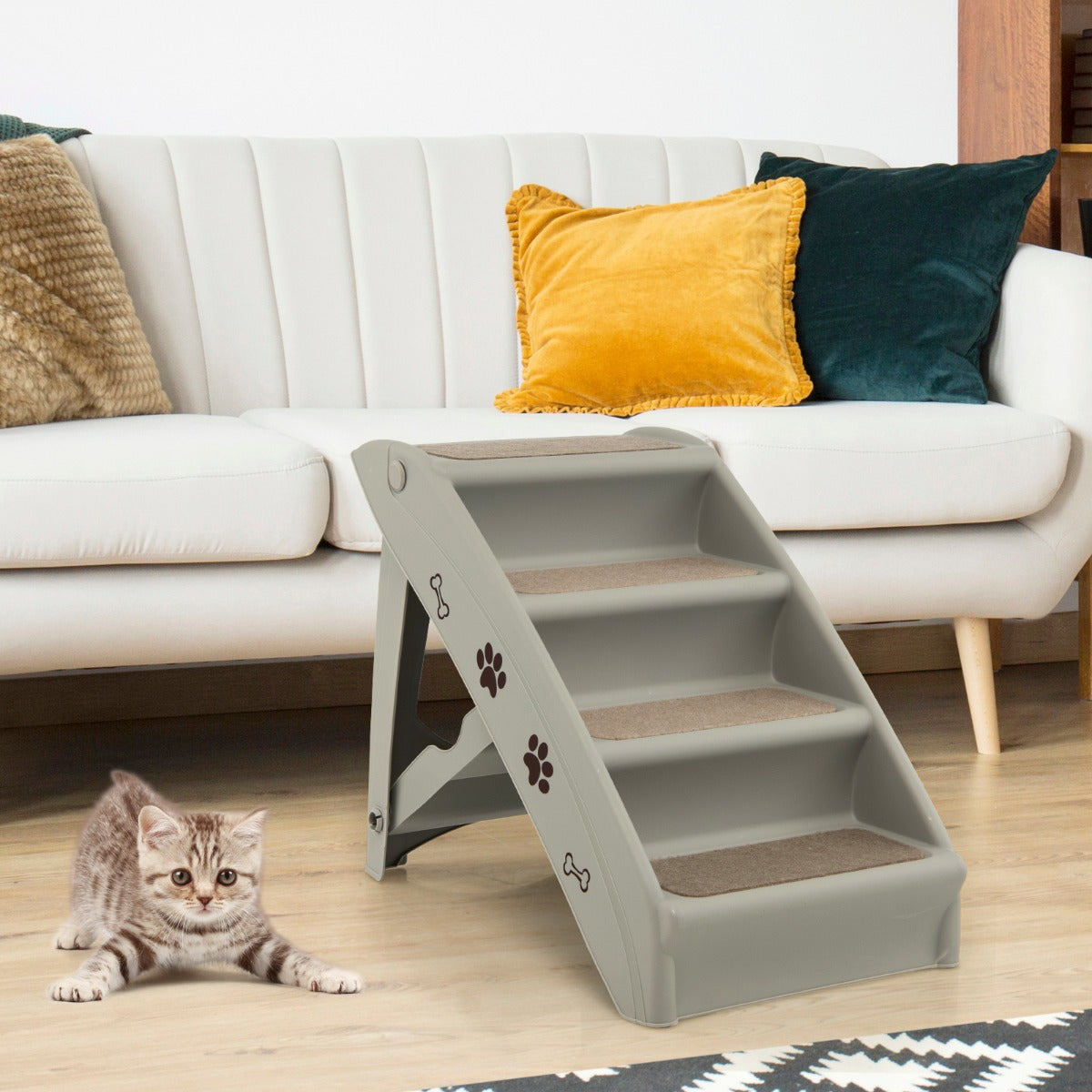 Coast Pet trappen met 4 stappen draagbare klimladder veilig honderd helling 62,5 x 38 x 49 cm grijs