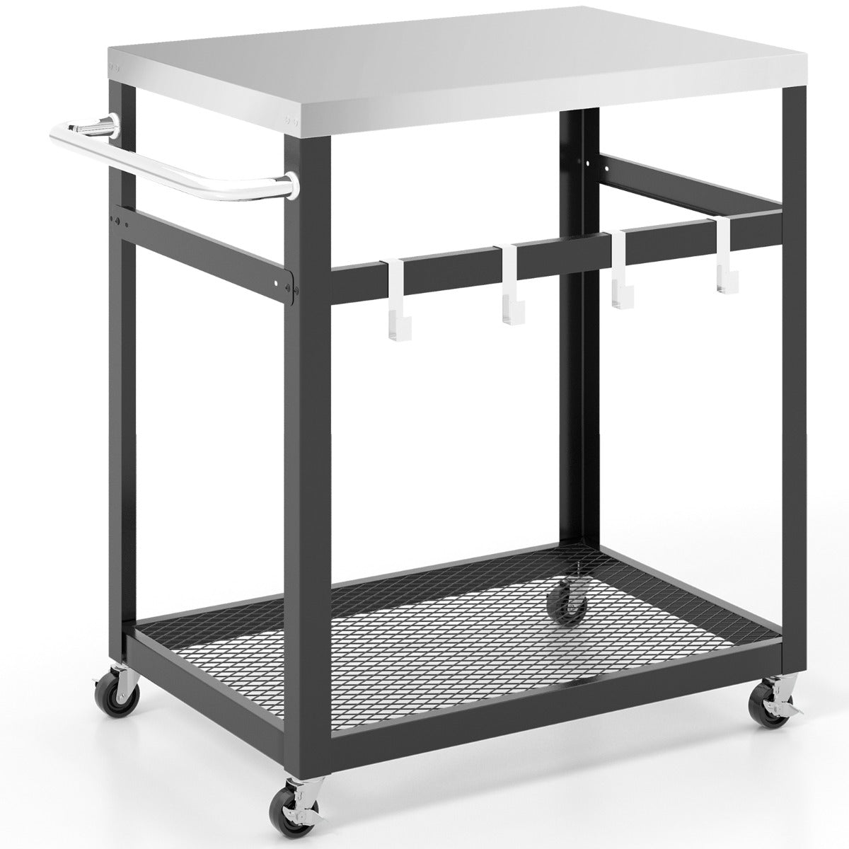 Coast Grillkar Met 2 Niveaus - Buitenkar Met Wielen - RVS - Zwart/Zilver