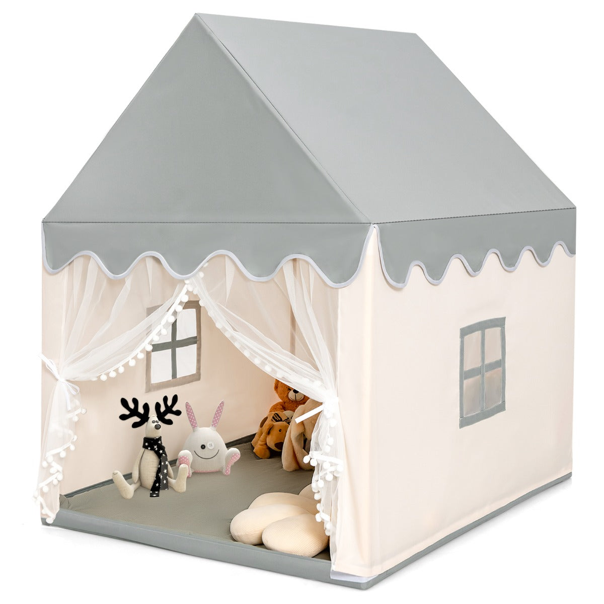 Coast Children's Play House stabiel en groot speelhuis met katoenmatras 120 x 105 x 140 cm grijs + beige